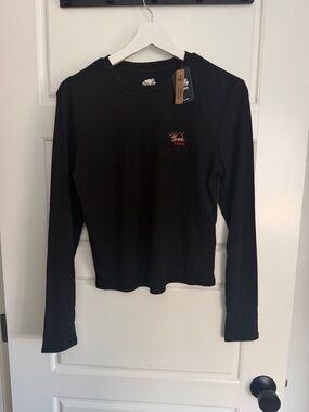 Roots Black Ribbed Modal Long-Sleeve Crew with Christmas / Holiday Logo